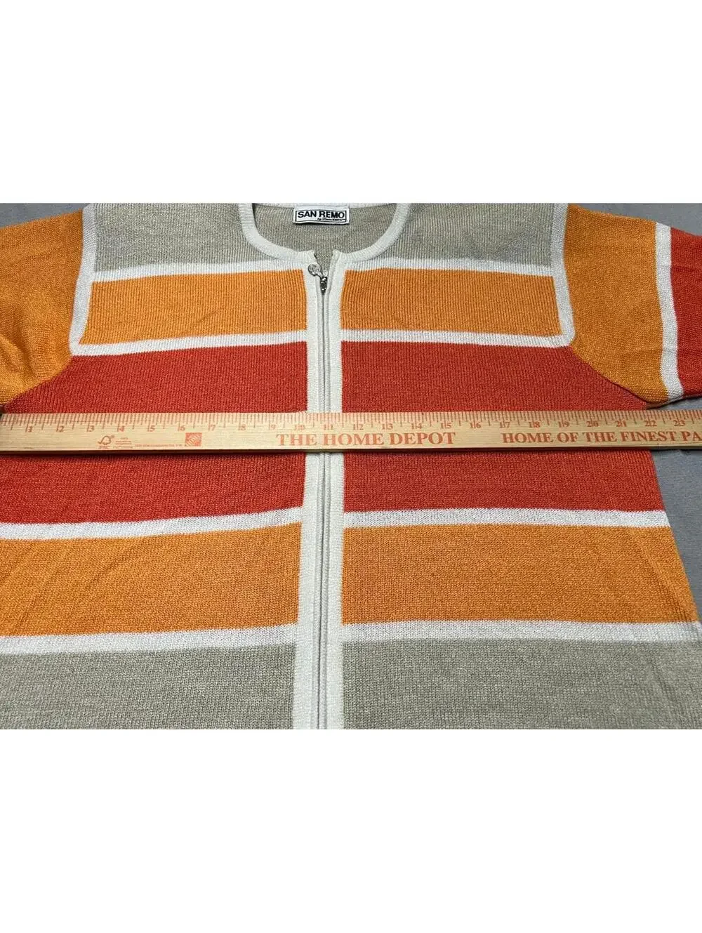 SAN REMO Laura Knits  |Vintage 90s  Striped Zip Cardigan Sunset Boho 70s Vibe/ L - Picture 5 of 8